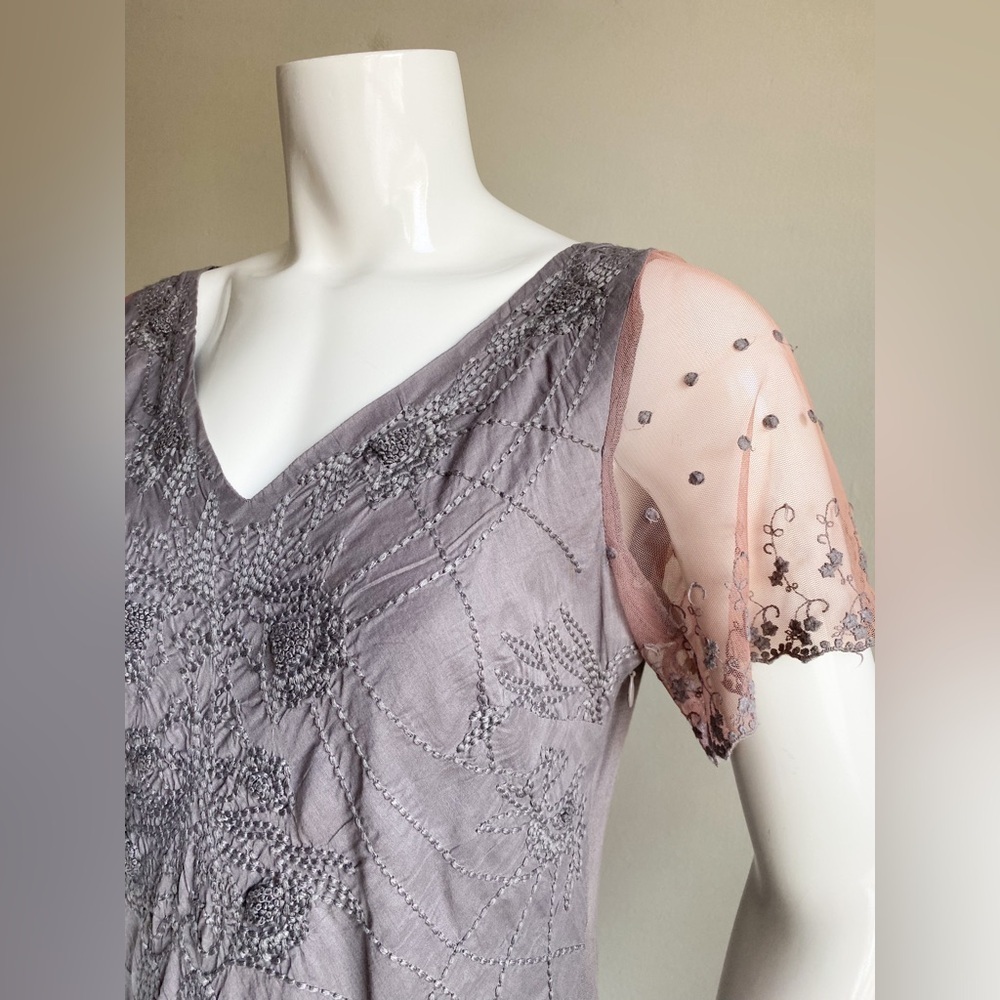 Sundance Linen Floral Embroidered Lace Tiered Maxi Dress Cottage Boho Tribal 4 - Picture 5 of 13